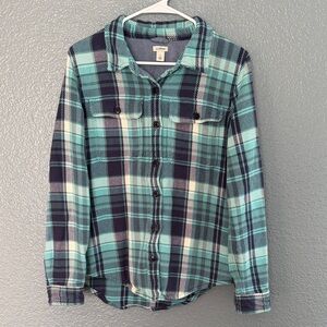 L.L. Bean Blue and Green Heavy Plaid Button Down over shirt size small